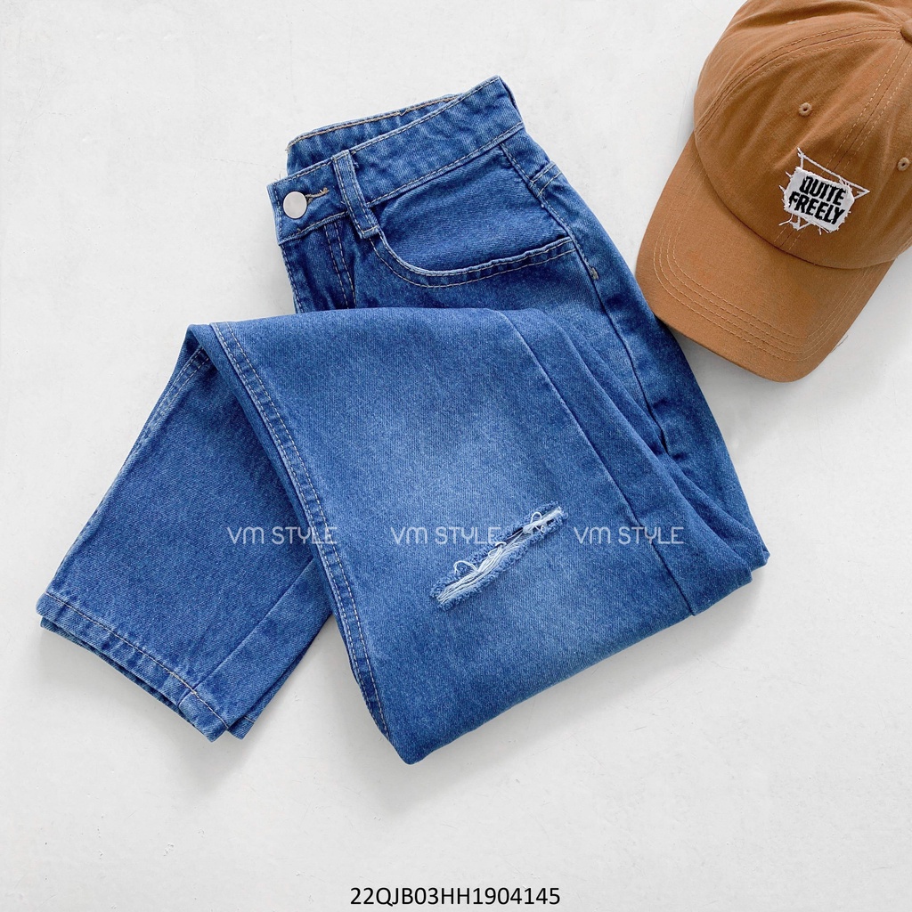 Quần jean baggy nữ VM STYLE rách gối (không co giãn) ulzzang thời trang 22QJB03AS1102