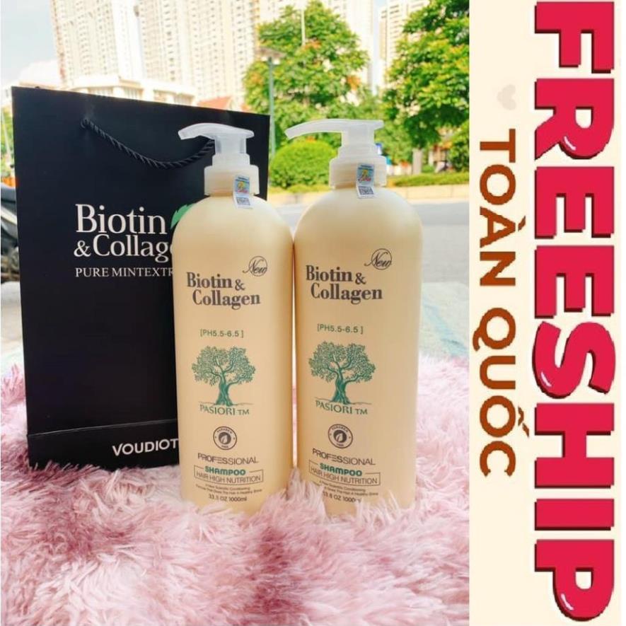Cặp Dầu Gội Xả Biotin Collagen Trắng🛑FreeShip🛑 Giảm Rụng Tóc,Phục Hồi Tóc Khô Xơ, Hư Tổn Hàng Chính Hãng Bin S 1