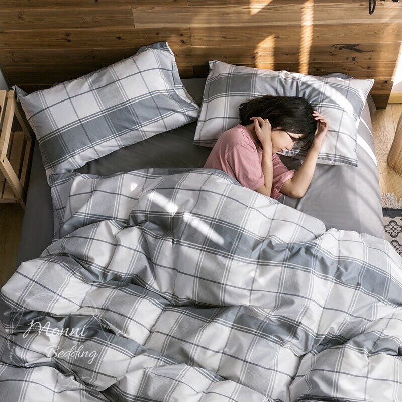 BỘ CHĂN GA GỐI ĐỆM MONNI.BEDDING DRAP GIƯỜNG COTTON TICI SỌC MẪU MỚI NHẤT
