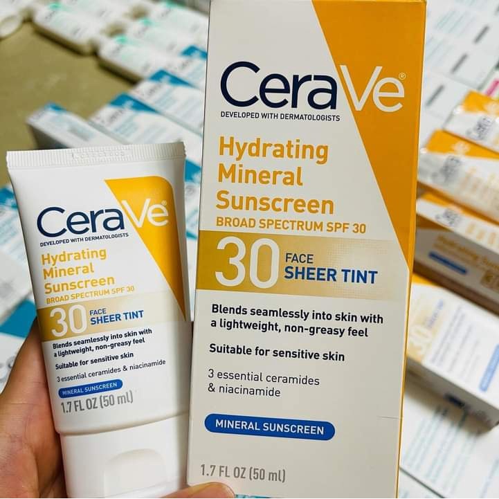 KEM CHỐNG NẮNG VẬT LÝ CERAVE HYDRATING MINERAL FACE SUNSCREEN SPF30 SHEER TINT 50ML CHÍNH HÃNG- 10267