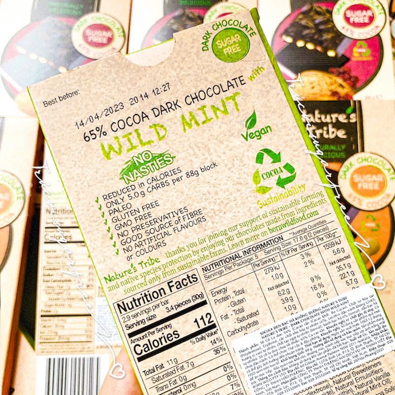 Thanh Socola Đen Không Đường Nature's Tribe Dark Chocolate ( Sugar Free, Gluten Free, Vegan)