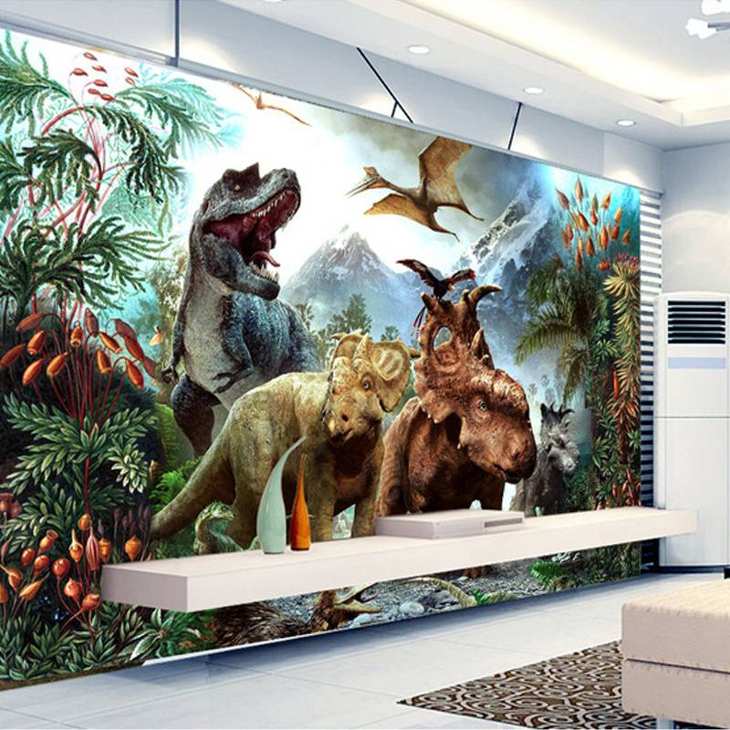 Giấy Dán Tường 3D Hình Khủng Long Hoạt Hình Bằng Vải Không Dệt Trang Trí Phòng Khách / Phòng Ngủ Cho Bé