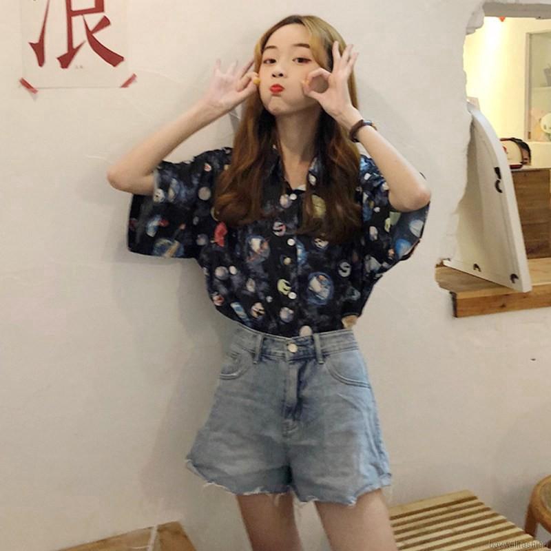 [Baywellfashion]Áo sơ mi tay ngắn in hình phong cách retro thời trang cho nữ | BigBuy360 - bigbuy360.vn