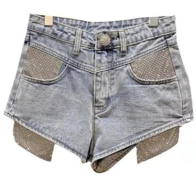 Bán Chạy!F &amp; X Quần Short Denim Ba Tấc Màu Trắng Đính Đá Sáng Bóng Phong Cách Mùa Hè Thời Trang 2022 Cho Nữ