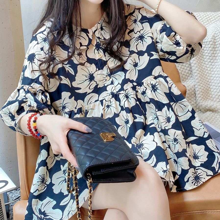 Áo Sơ Mi Tay Phồng Cổ Búp Bê Dáng Rộng In Hoa Kiểu Hàn Quốc Thời Trang Mùa Hè 2022 Cho Bé