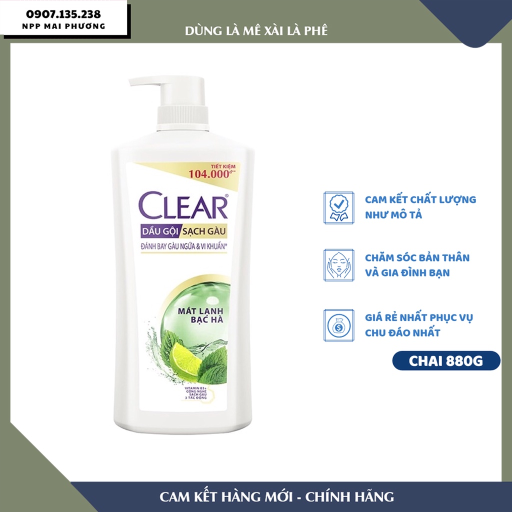[ Chai 880G - Có Vòi ] Dầu gội Clear mát lạnh bạc hà