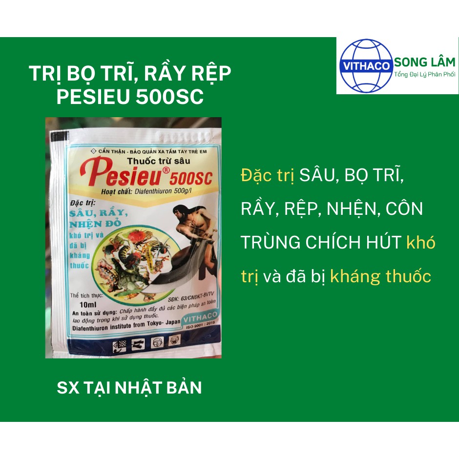 [VITHACO] Thuốc PESIEU 500SC đặc trị bọ trĩ, nhện đỏ, rầy, rệp cho rau màu, hoa, cây cảnh, cây ăn trái [gói 10ml]