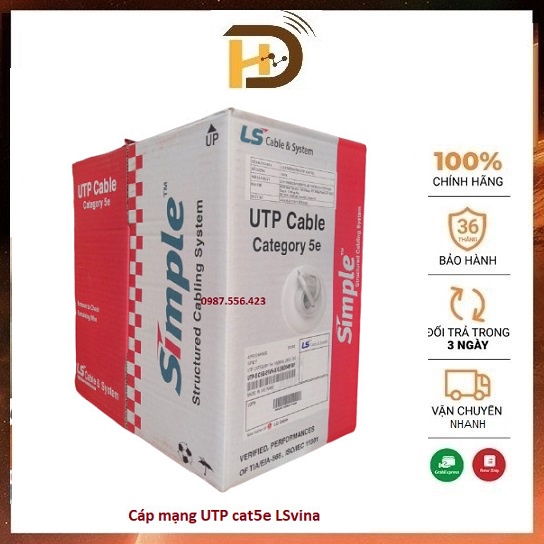 Dây cáp mạng LS Vina Cat5e 4 đôi, 8 lõi đồng Chính hãng