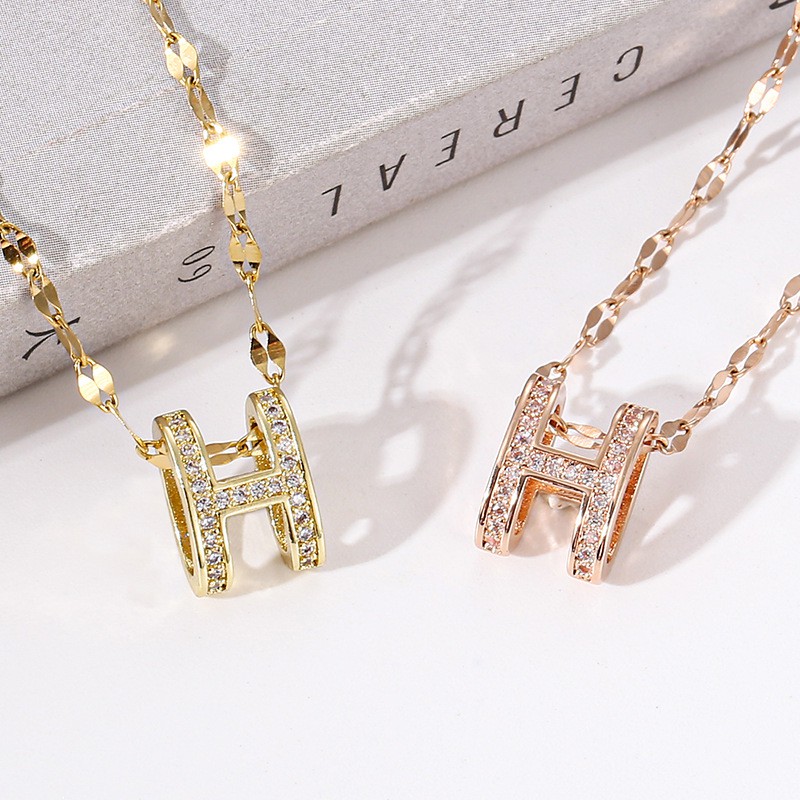 Vòng cổ mặt chữ H mạ vàng 18K kiểu dáng cực ngầu thiết kế đơn giản sang trọng khí chất cho nữ