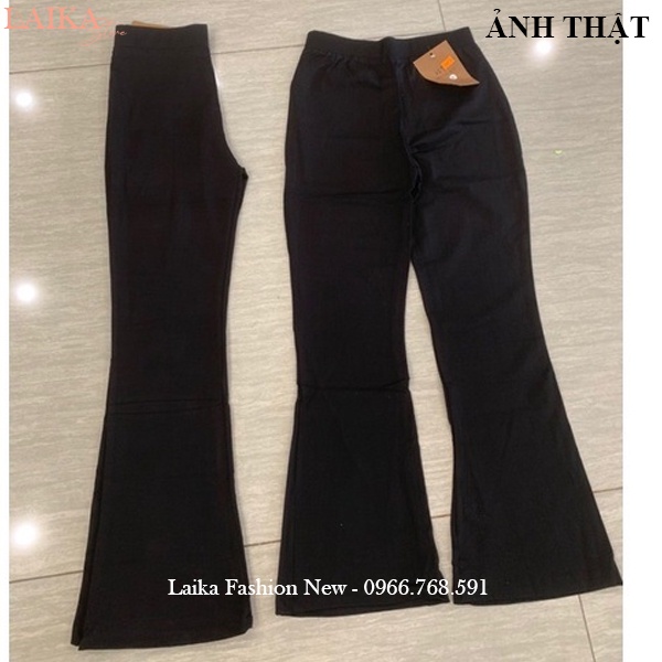 Quần ống loe cạp cao dài con giãn tôn dáng màu đen bigsize dây eo dáng quần legging ống loe ôm lưng chun vải cotton dày