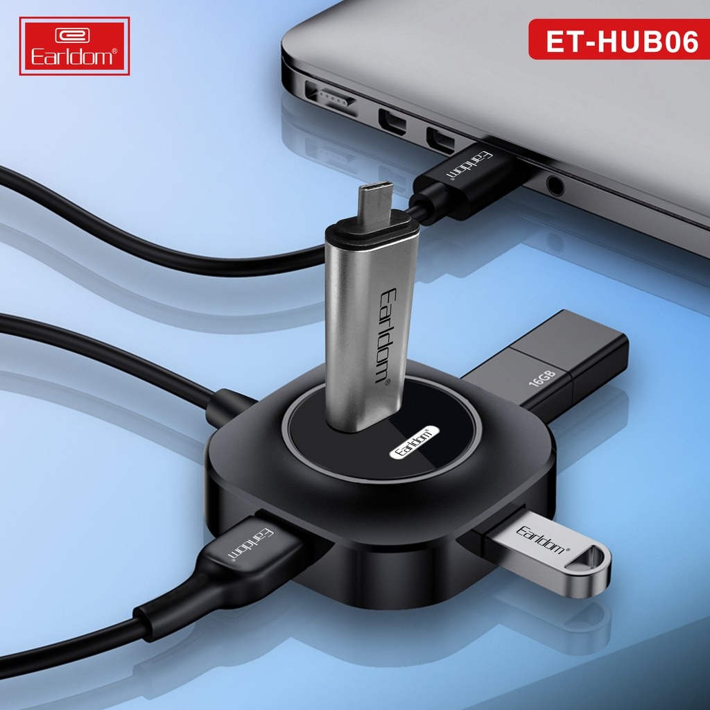 Hub USB 4 cổng Earldom HUB-06 - Bộ chia USB 1 ra 4 - Hàng Chính Hãng bảo hành 12 tháng