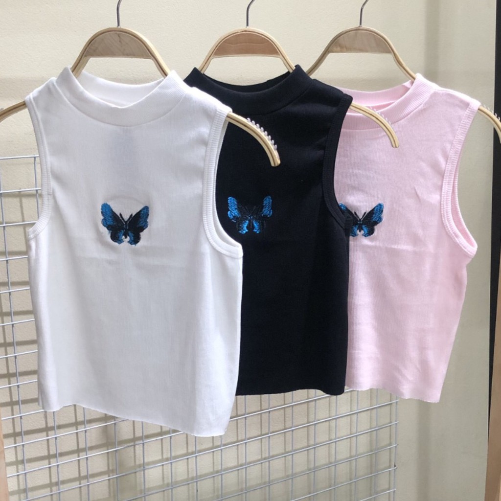 [ Mã WASTAPR giảm 10K đơn 50K] ÁO TANKTOP BUTTERFLY HỒNG ĐEN TRẮNG - ÁO CROPTOP THÊU BƯỚM ULZZANG | BigBuy360 - bigbuy360.vn