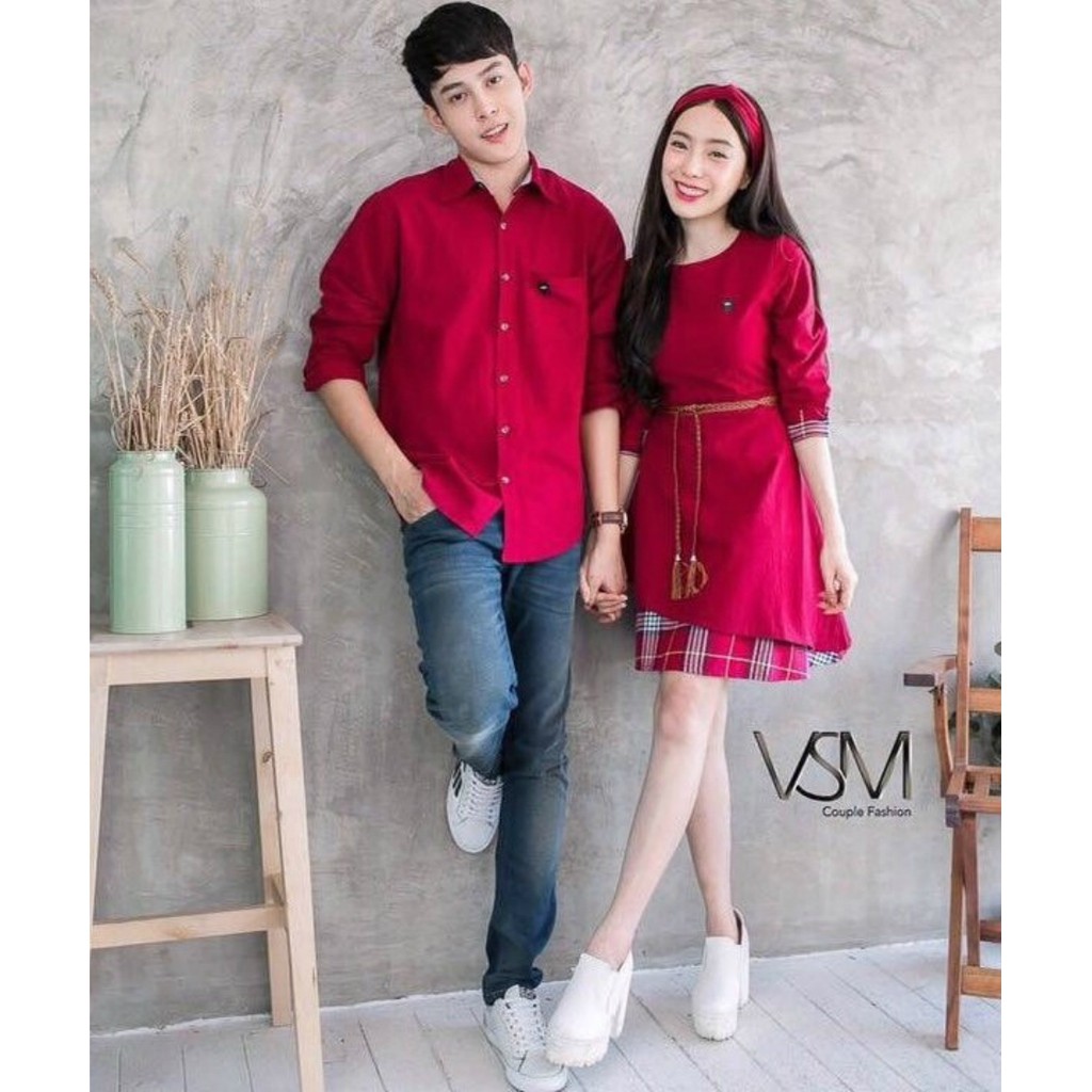 Đồ đôi nam nữ đẹp Set áo váy sơ mi Hàn Quốc dáng dài COUPLE STORE