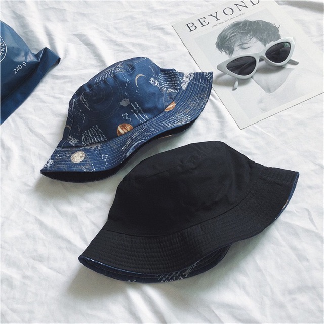 Mũ bucket nam nữ hai mặt, nón bucket 2 mặt hoạ tiết vũ trụ vintage dệt kim unisex cao cấp
