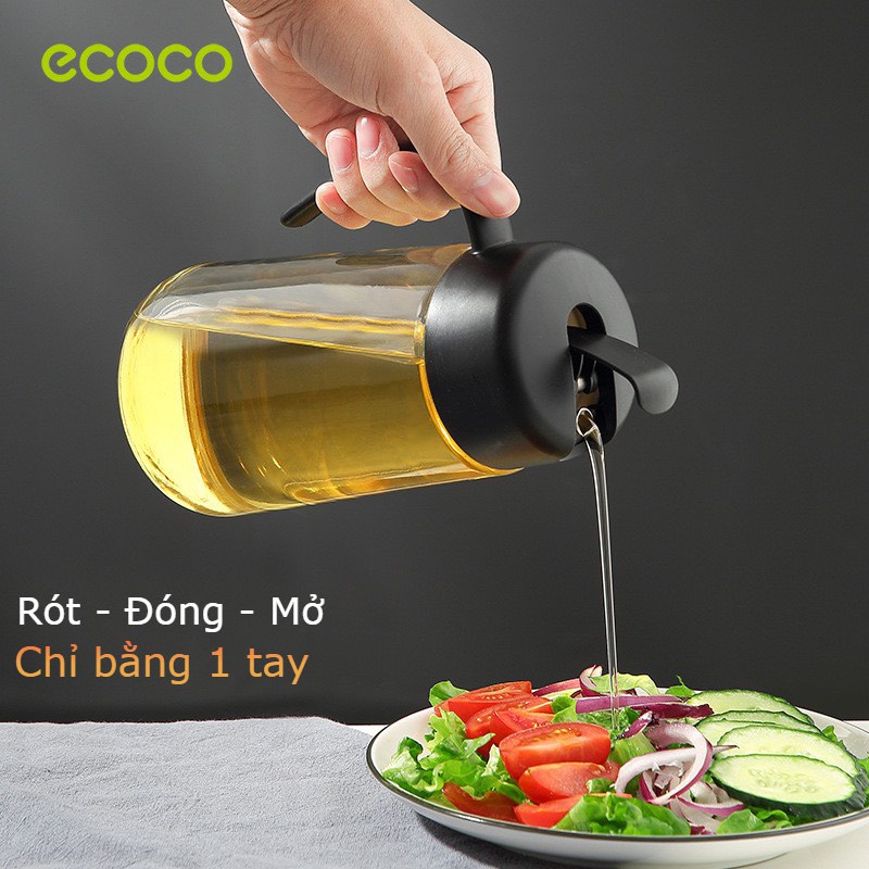 Bình Đựng Dầu Ăn Bằng Thủy Tinh Dung Tích 1000ML Dày Dặn, Nắp Đóng Mở Tự Động Kèm Vòi Rót Dầu Inox 304 Hàng Chất Lượng