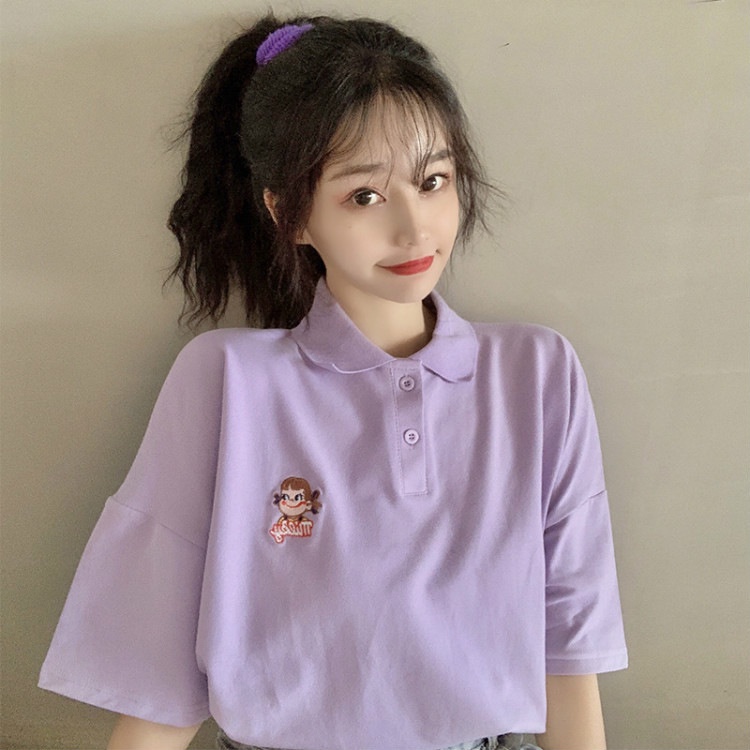Áo Nữ Form Rộng, Áo Thun Polo Nữ Có Cổ Trụ Đẹp Chất Cotton Form Unisex In Bé Gái Chibi Siêu Dễ Thương TTQ0091