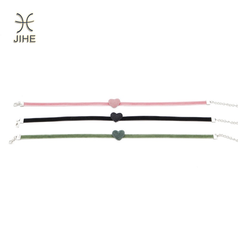【JIHE】Vòng Cổ Choker Vải Nhung Hình Trái Tim Thời Trang Nhật Hàn