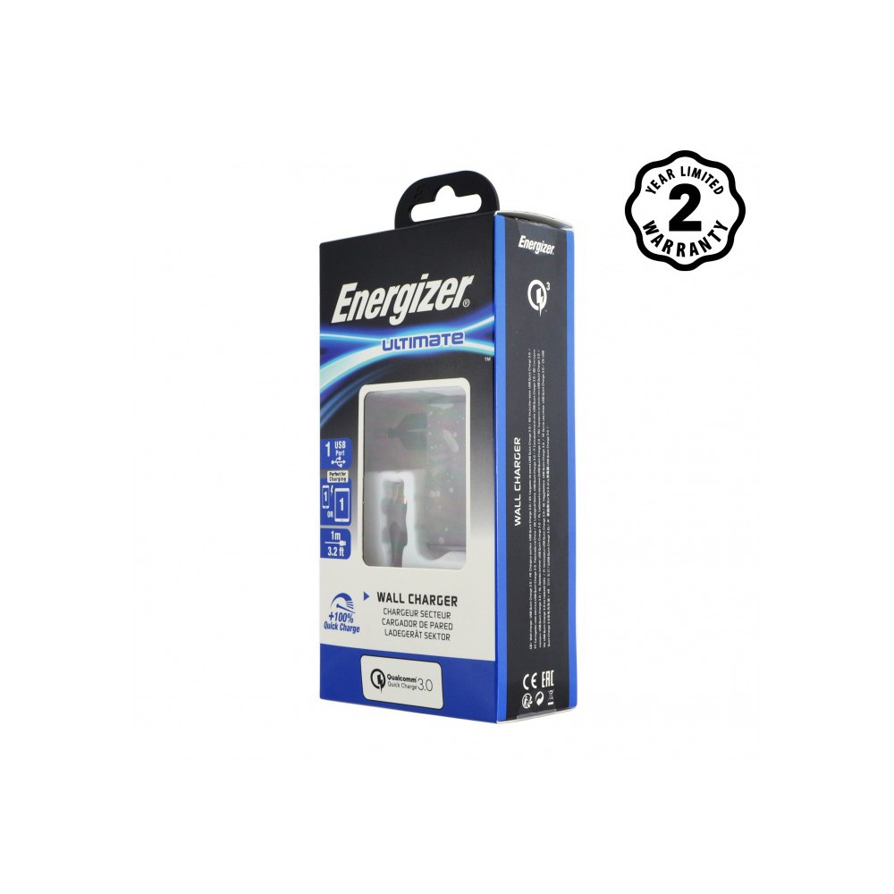 Sạc Energizer 1 cổng Quick Charge QC 3.0 18W kèm cáp USB Type-C - AC1Q3EUUC23 - Hãng phân phối chính thức