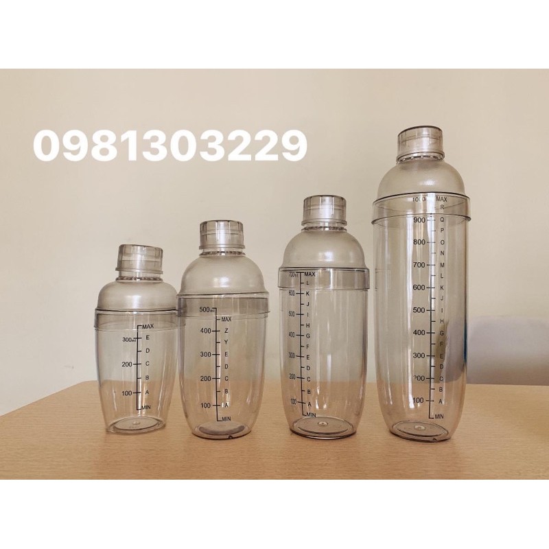 Bình Lắc Pha Chế - Bình Lắc Nhựa - Shaker Nhựa Vạch Đen 350ml, 530ml, 700ml, 1000ml