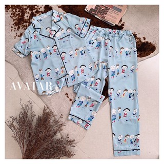 pijama lụa cộc tay quần dài