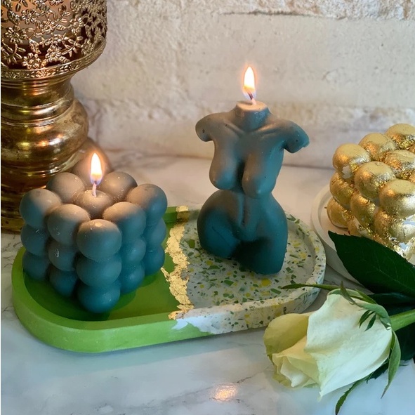 Đế Lót Ly Decor Khay Đựng Nến Thơm MESMERIC Cao Cấp Khay Hình Bầu Dục Trang Trí Decor Quà Tặng