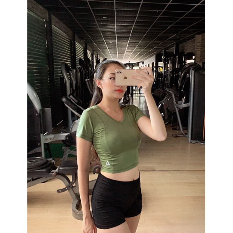 Áo croptop thể thao tập gym, yoga cổ tim ôm body