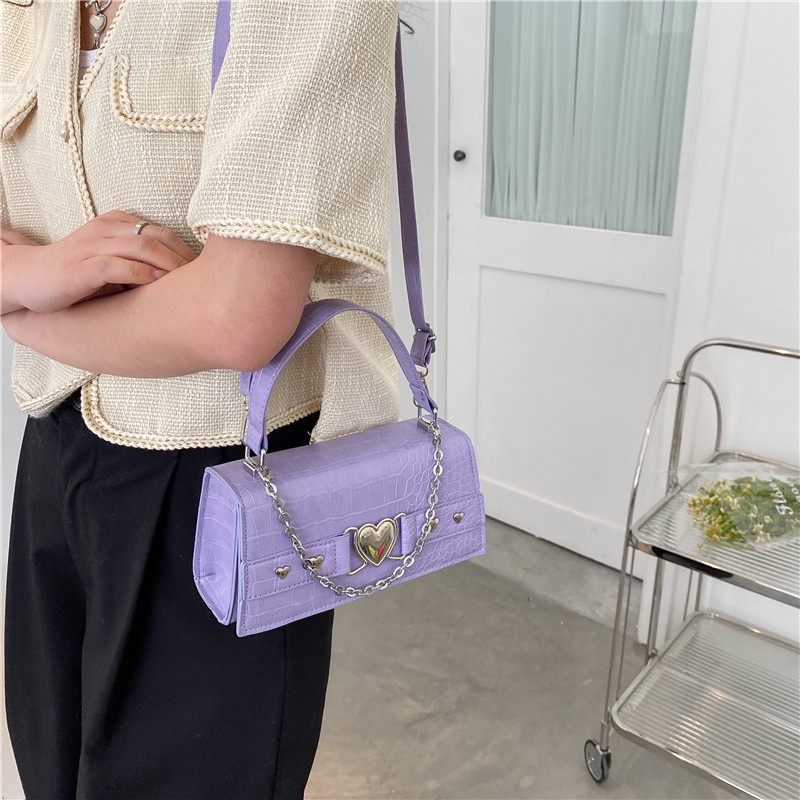 Túi Xách Đeo Vai Giả Da Cá Sấu Phối Dây Xích Thời Trang Nữ Sành Điệu