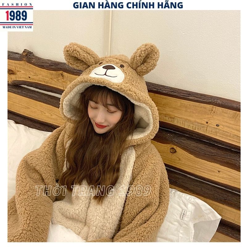 Bộ đồ mặc nhà lông cừu gấu liền thân kiểu dáng hàn quốc ulzzang kute dễ thương -bộ ngủ ấm áp mùa đông -PHƯƠNG 1989