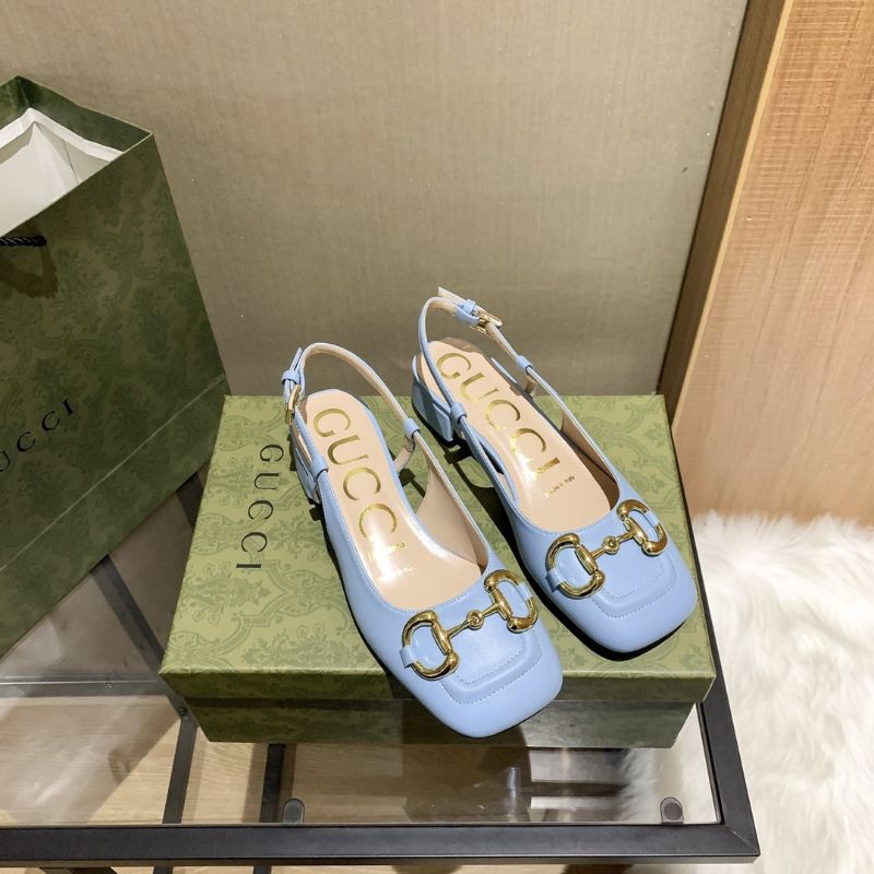 giày cao gót nữ mũi vuông quai xích gót 3cm Gucci GC có quai