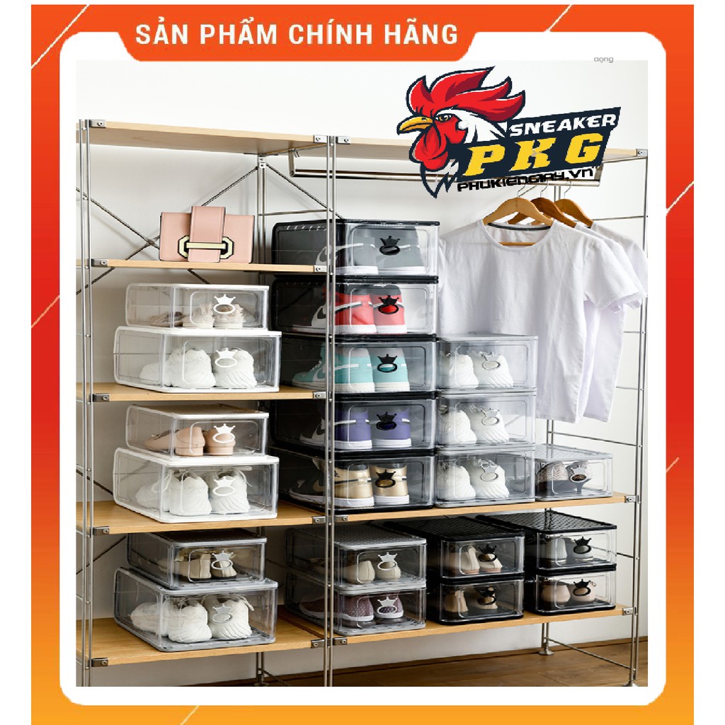 Hộp Box đựng giày nhựa cho Nam và Nữ nhựa cứng nguyên khối size to lớn 18cm đựng được jodan cổ cao