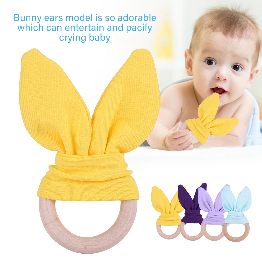 Baby Infant Natural Wooden Teether Bunny Teething Ring