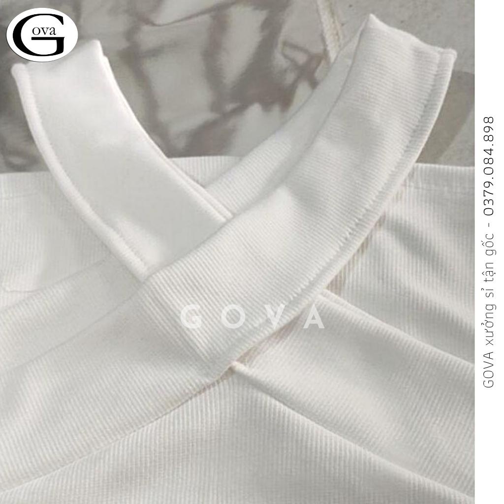 Áo Croptop HAI DÂY ĐẮP CHÉO BẢN TỎ Thun Gân Kiểu Sexy Nữ, Áo Thun Ôm Body Đẹp GOVA