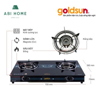 Bếp gas đôi mặt kính cường lực Goldsun model BA2207 lửa xanh, cháy đều, mặt kính chịu nhiệt bảo hành 1 năm toàn quốc