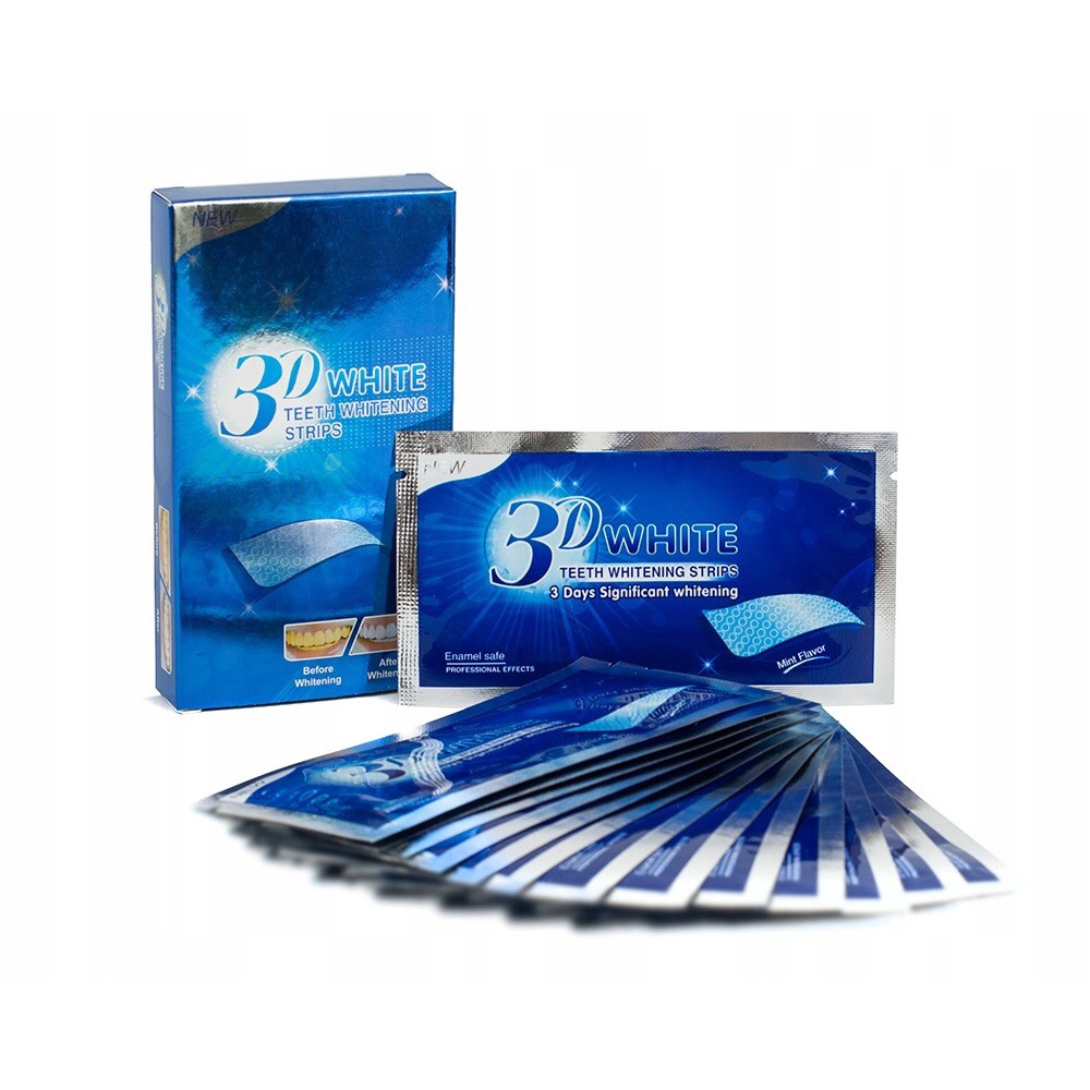 Hộp 14 miếng dán trắng răng 3D White Teeth Whitening Strips tiện lợi - dán tẩy trắng răng hộp 7 gói - Tuấn Tú Case