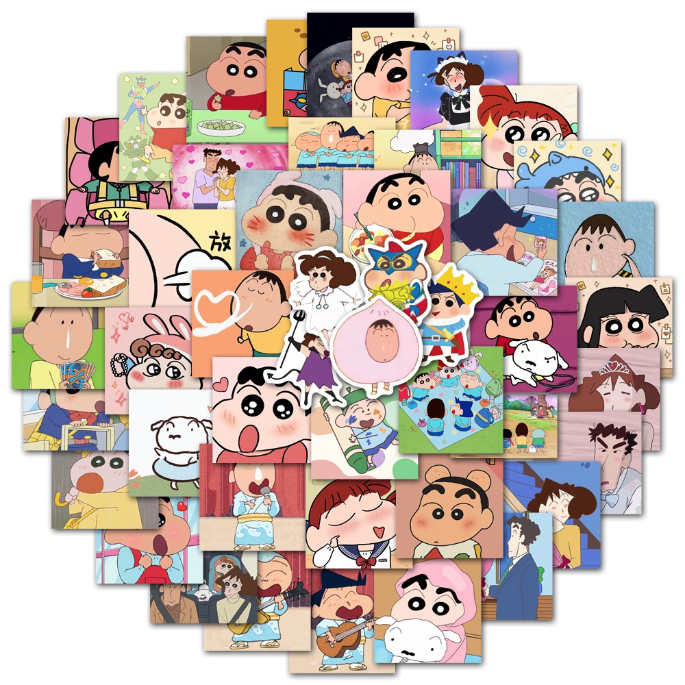 Set 50 Miếng Dán Hoạt Hình Cậu Bé Bút Chì Shin-Chan Dễ Thương