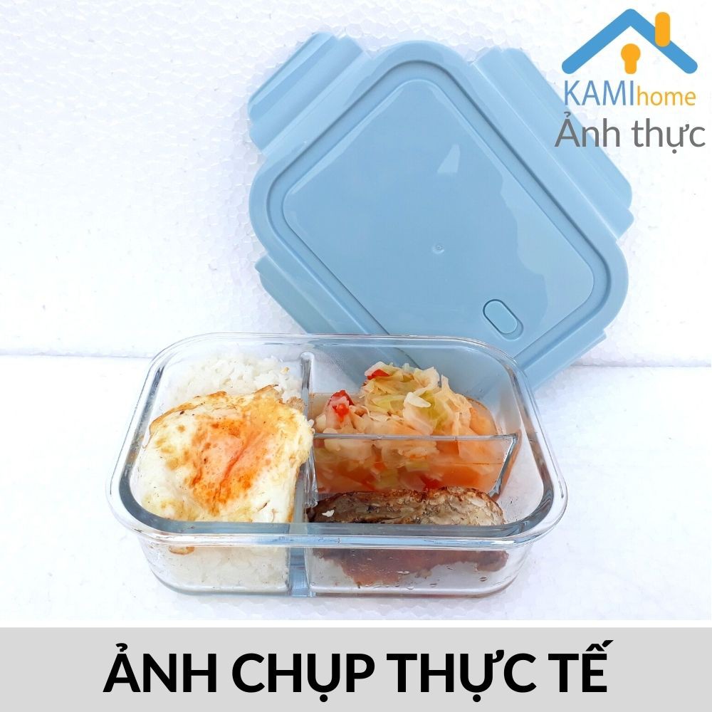 Hộp bảo quản thực phẩm - đựng cơm văn phòng 1 ngăn Thủy tinh chịu nhiệt Nóng Lạnh-Nắp chân không mã 20068 Kami