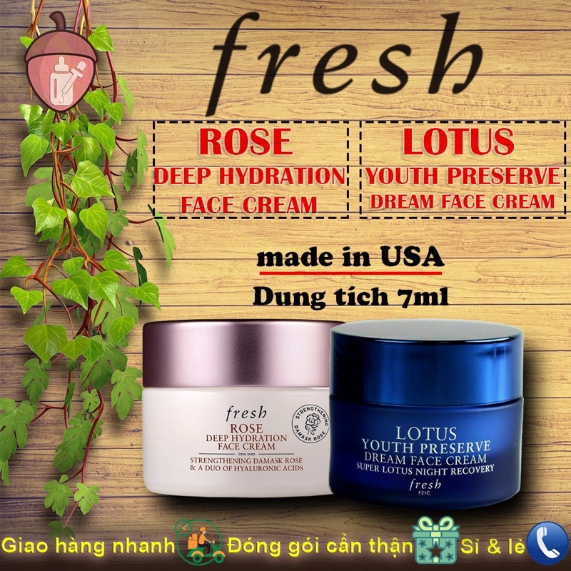 COMBO Kem Dưỡng FRESH - Rose Deep Hydration Face Cream - Lotus Youth Preserve Dream Face Cream (7ml)