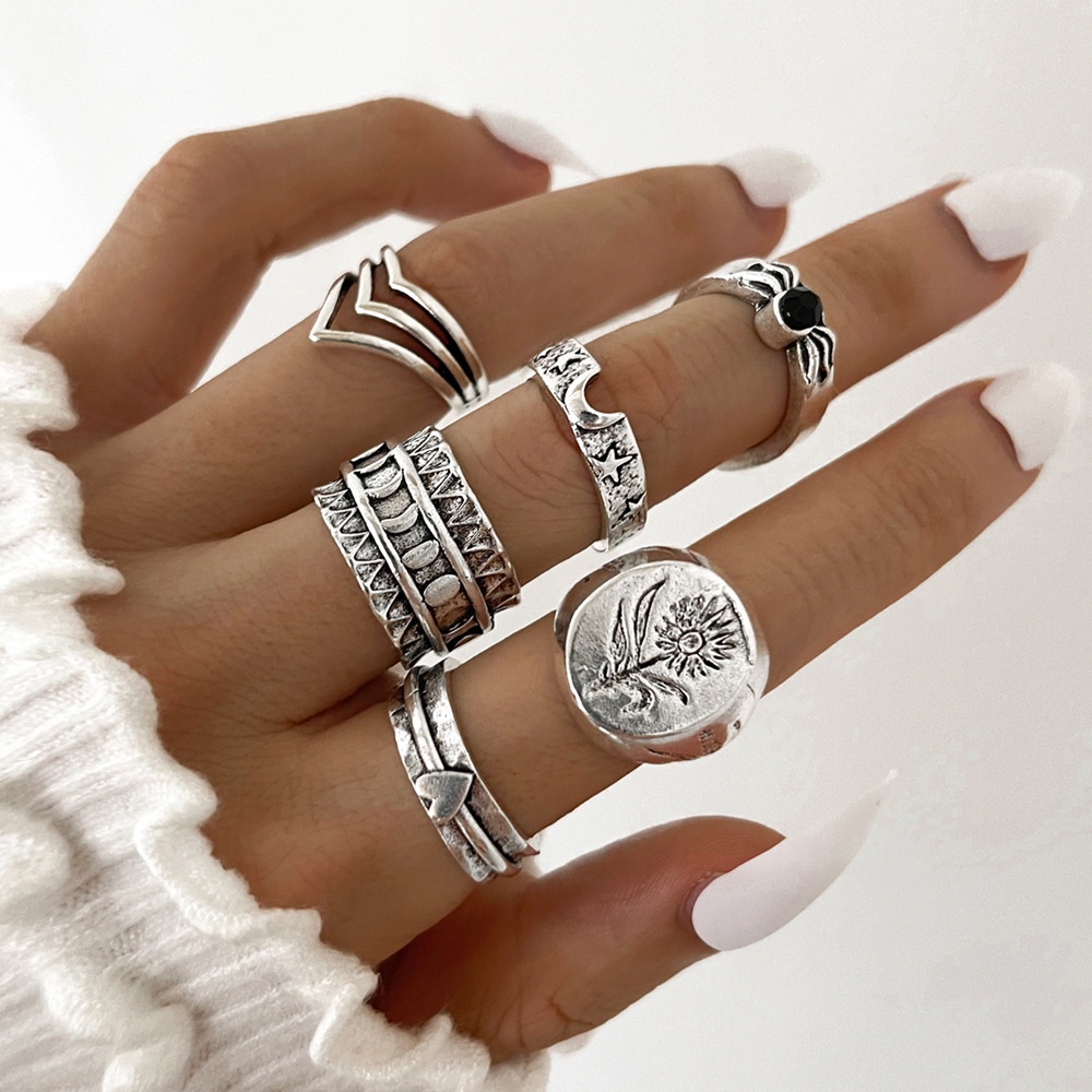 Set 14 nhẫn đeo tay bằng kim loại nhiều kiểu cá tính sành điệu cho nữ