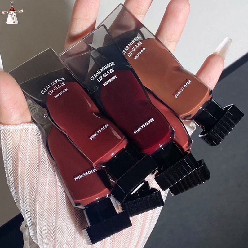 Pinkyfocus Son Môi Màu Đen Tráng Gương Nhẹ Lâu Trôi Không Dễ Phai Màu Trong Suốt Hình Khối Lập Phương Cho Nữ CRD