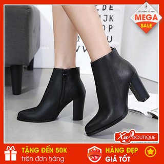 (Lẻ Size 37 SALE) - Giày Boot Nữ Cổ Thấp Dáng Công Sở Basic Gót Trụ Chống Xước Cao 9P - Chất Da Thật Bền Đẹp BT058