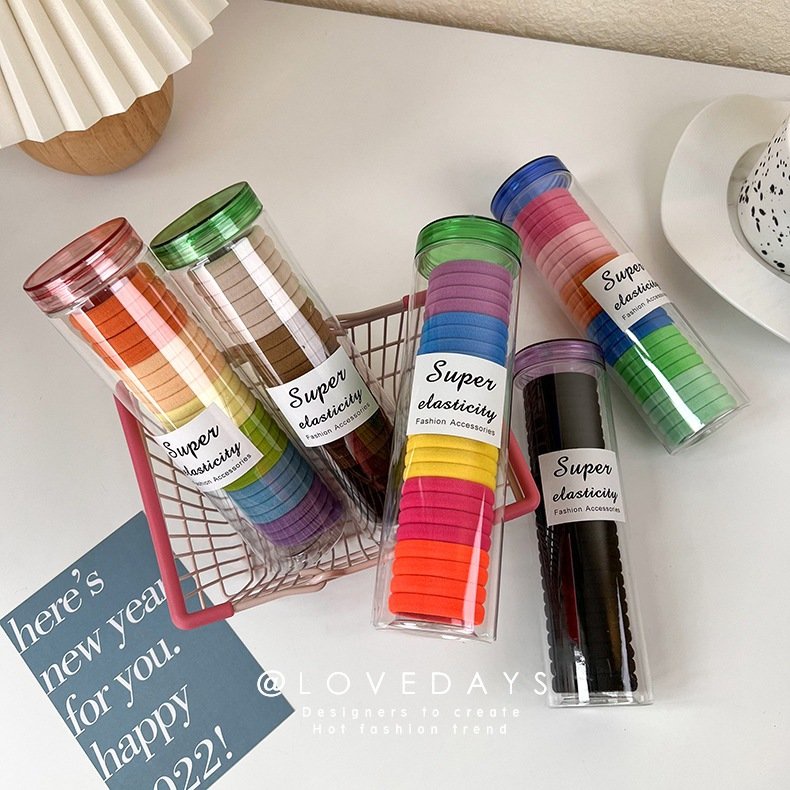Set 24 Dây Buộc Tóc Cao Su Co Giãn Nhiều Màu Đơn Giản