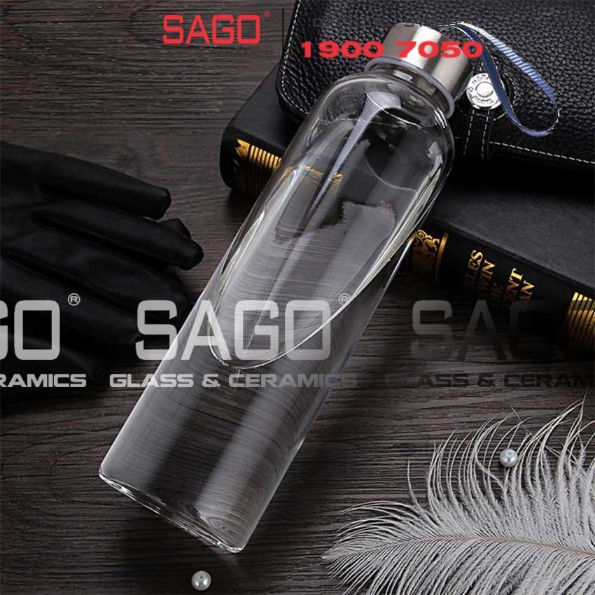 Bình Nước Thủy Tinh 500Ml Nắp Dây Xách