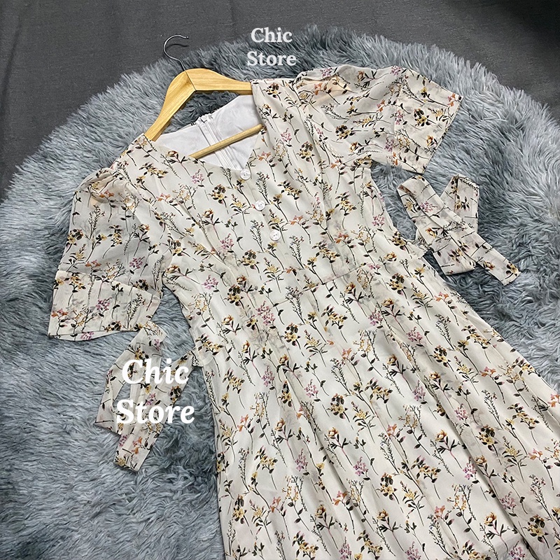 Đầm hoa nhí công sở họa tiết cổ điển thanh lịch nữ tính Chic.Store