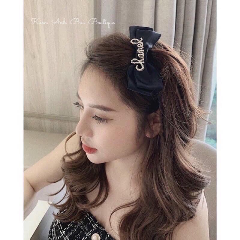 Kẹp tóc nơ thiên nga đen lụa đính đá🍓