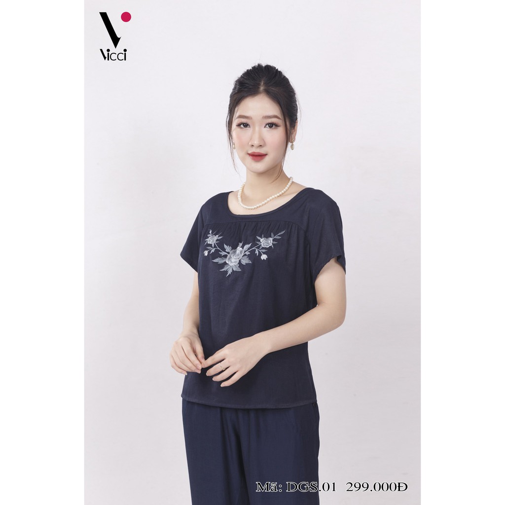 Bộ đồ mặc nhà - Bộ đũi trung niên Big Size Vicci DGD.02 áo cộc quần dài chất liệu đũi cao cấp