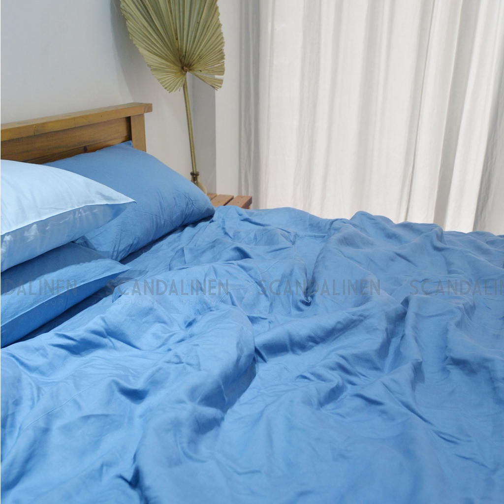 Bộ Chăn Ga Gối Linen Bamboo – Xanh Dương 65