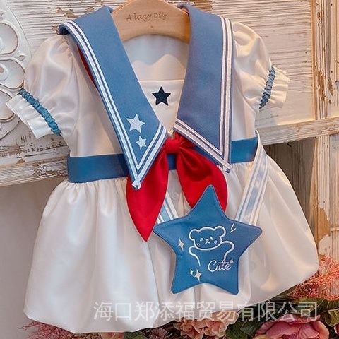 Đầm Công Chúa Mùa Hè Tay Cộc Phong Cách Hải Quân Dễ Thương Cho Bé Gái 2022