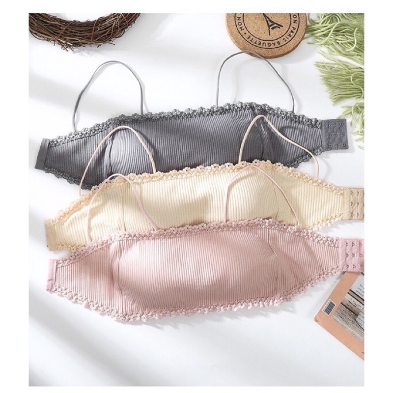 Áo Bra Gân Tăm 2 Dây Móc Cài Sau Viền Ren Hoa 8832
