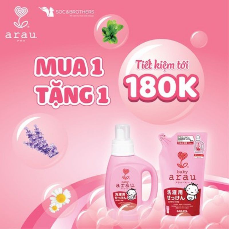 Nước Giặt Arau Baby MUA 1 TẶNG 1 Nước giặt quần áo trẻ em thảo mộc tự nhiên.