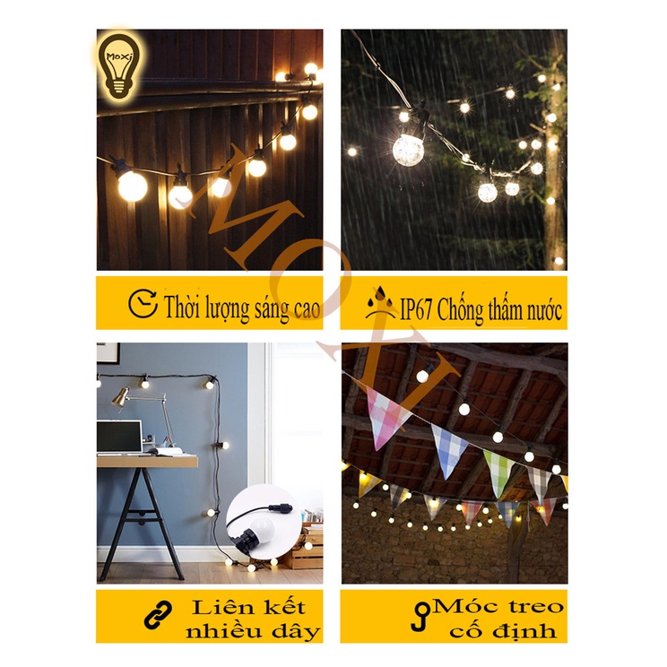 Dây đèn LED BÓNG TRÒN trang trí ngoài trời dùng cho quán cà phê trà chanh trà sữa 10m 20 LED 5m 10 LED MOXI